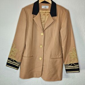 Vintage Lew Magram Wool Blazer Gold Trim Embroidered Cuffs Made USA Large